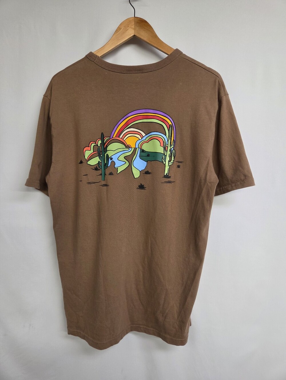 CHAMPION T-Shirt Men's Size Medium Cactus Rainbow Graphic Brown Embroidered Logo